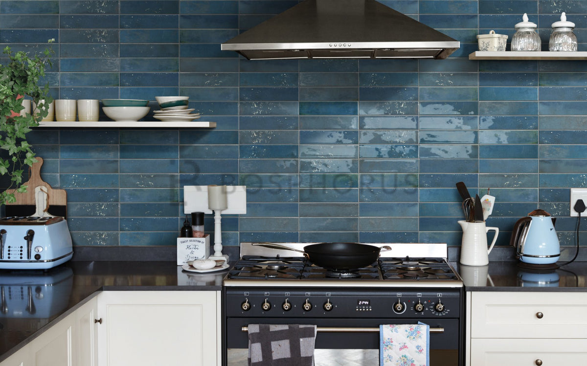 Memory Cobalt Blue Porcelain Tile installed