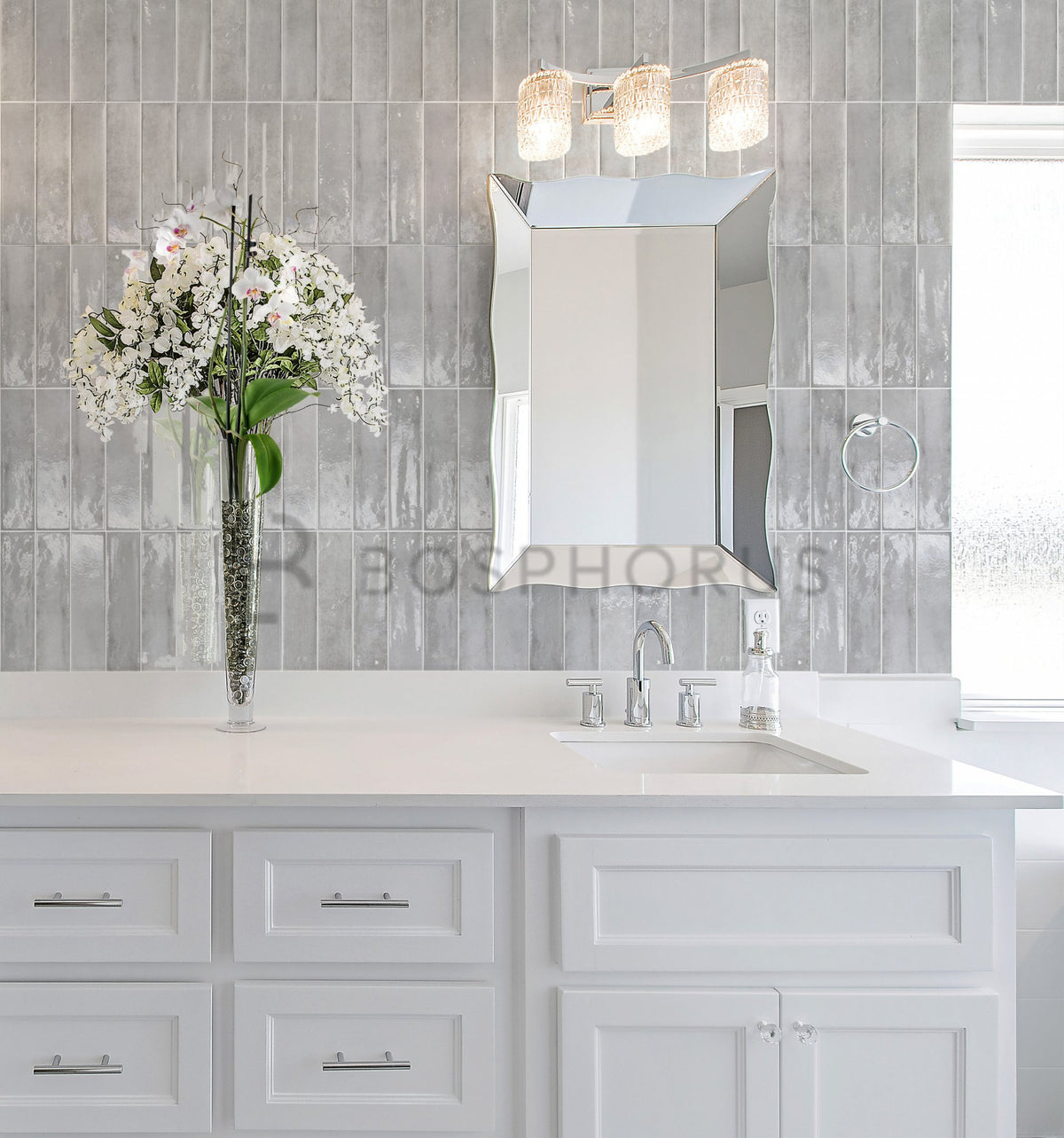 Memory Pearl Grey Porcelain Tile installed