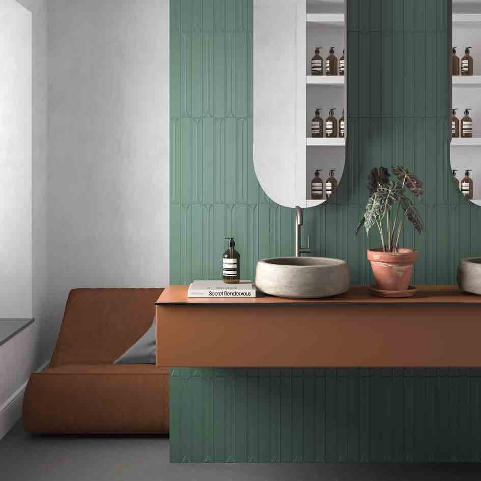 Mingle Green Ceramic Wall Tile in a bathroom