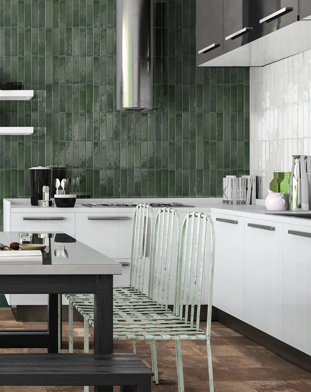 Memory Moss Green Porcelain Tile installed