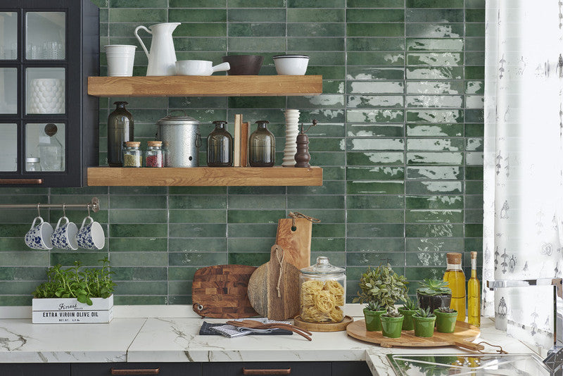 Memory Moss Green Porcelain Tile installed