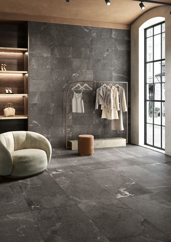 Mea Lapis Nero Porcelain Tile installed