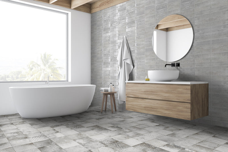 Memory Pearl Grey Porcelain Tile installed