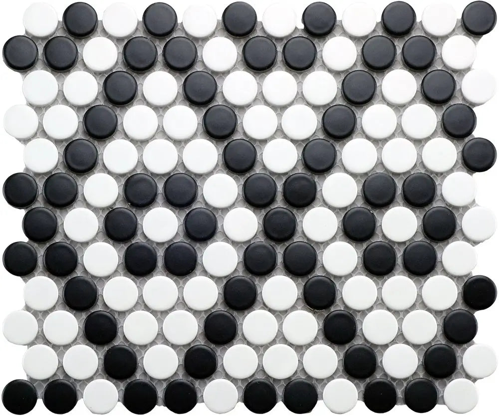 CC Mosaics Black & White Penny Round Porcelain Mosaic Tile