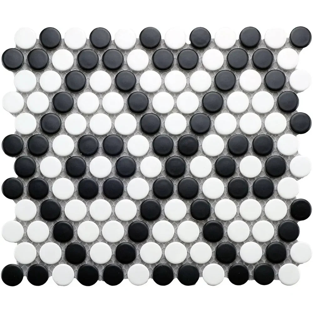 CC Mosaics Black & White Penny Round Porcelain Mosaic Tile