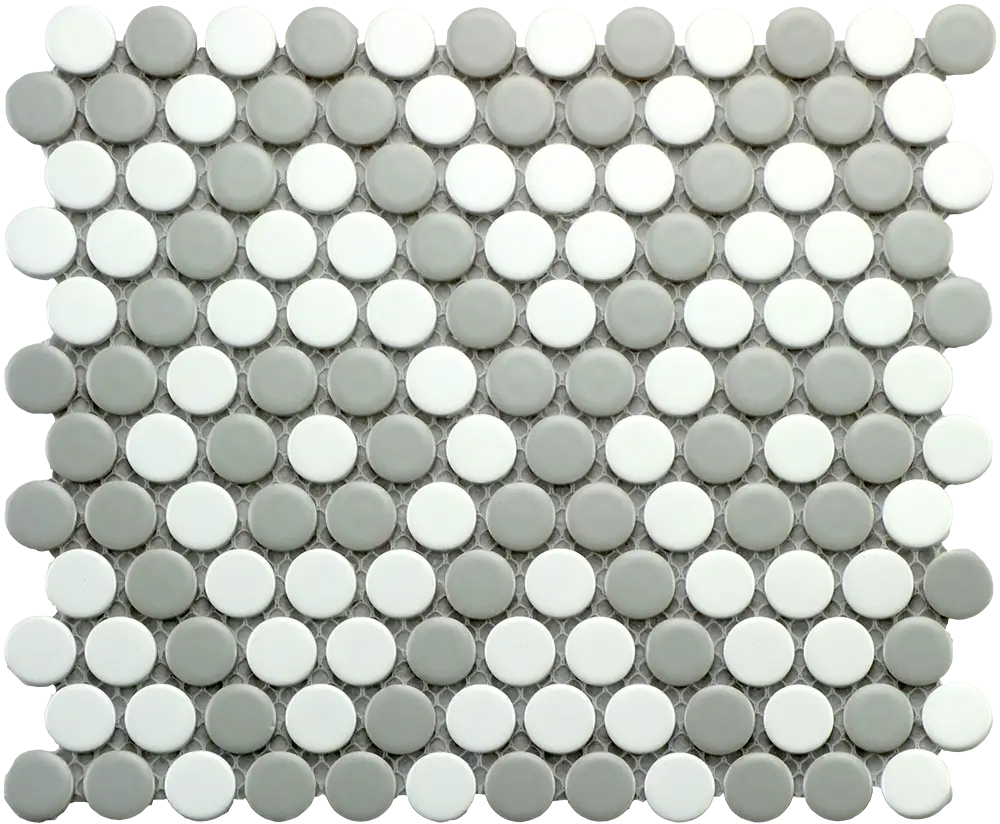CC Mosaics Gray & White Penny Round Porcelain Mosaic Tile