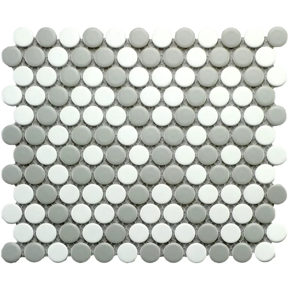 CC Mosaics Gray & White Penny Round Porcelain Mosaic Tile