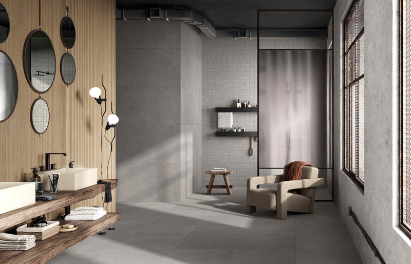 Bio Concrete Liquorice Porcelain Tile installed