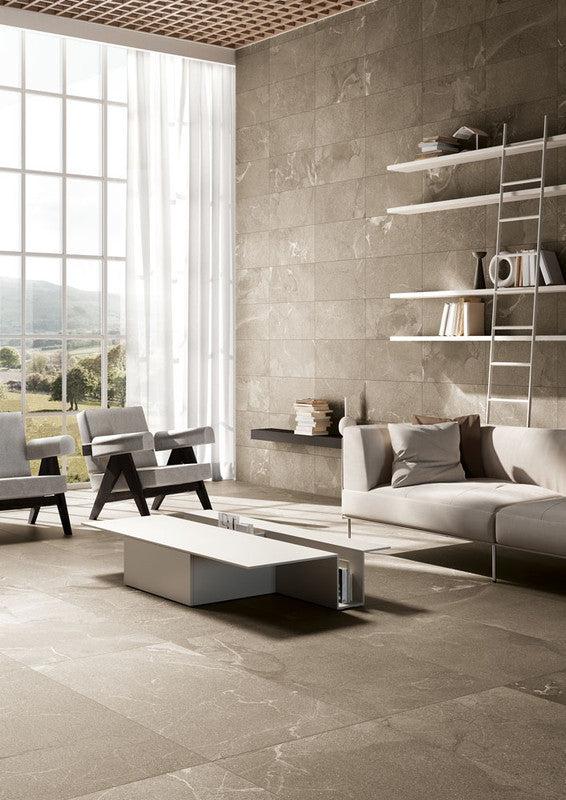 Mea Lapis Sabbia Porcelain Tile installed