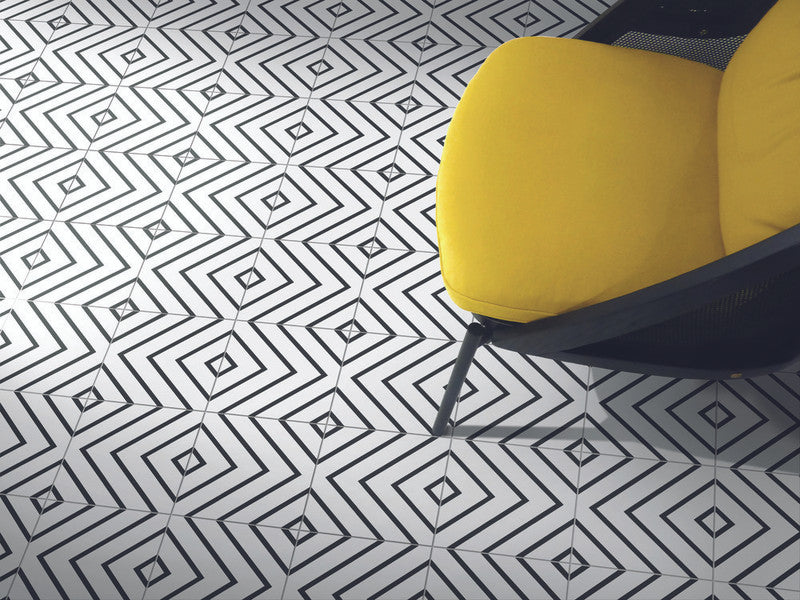 Black & White Strip Porcelain Tile installed