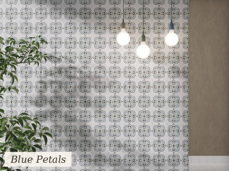 Tanger Blue Petals tile feature wall