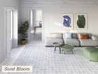 Tanger Sand Bloom tile living room floor