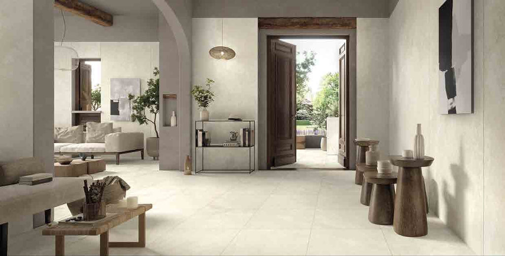 Vesta Avorio Porcelain Tile in an entry hall