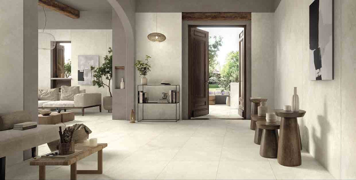 Vesta Avorio Porcelain Tile in an entry hall