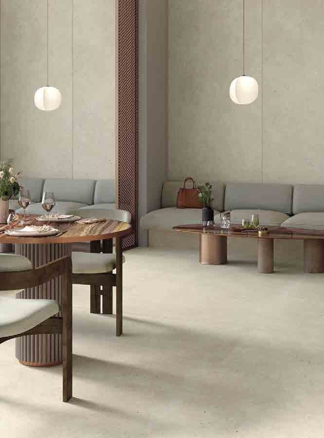 Vesta Beige Porcelain Tile in a café lounge