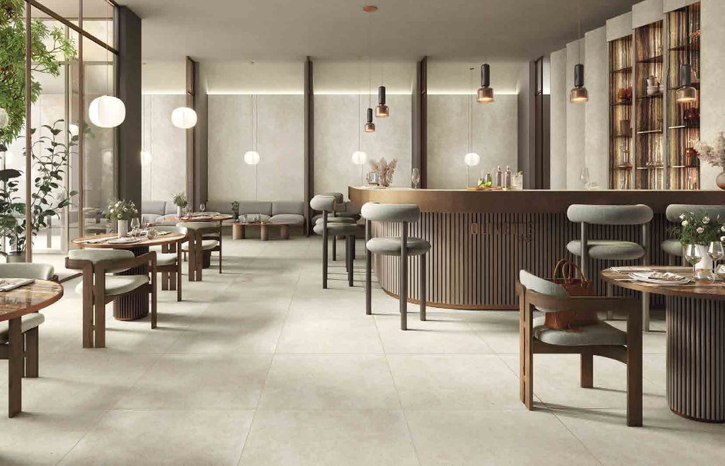 Vesta Beige Porcelain Tile in a restaurant