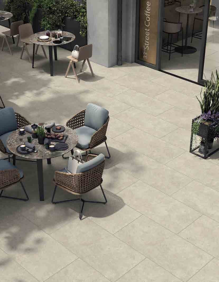 Vesta Beige Porcelain Tile on an outdoor terrace