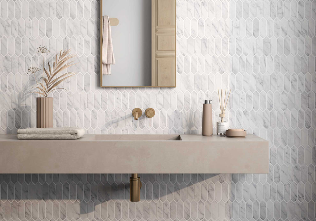 Rockart Statuary Picket Marble Mosaic Tile – room scene