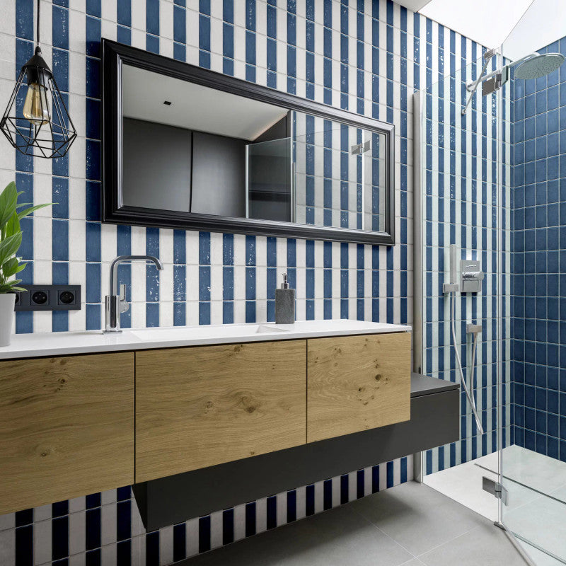 Crayon Ash Blue Ceramic Tile installed