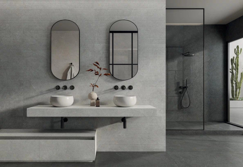 Limestone Grey Porcelain Tile installed