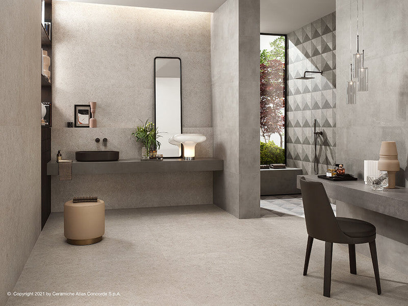 Boost Stone White Porcelain Tile installed